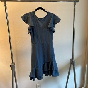 Dusty blue cocktail dress with ruffles